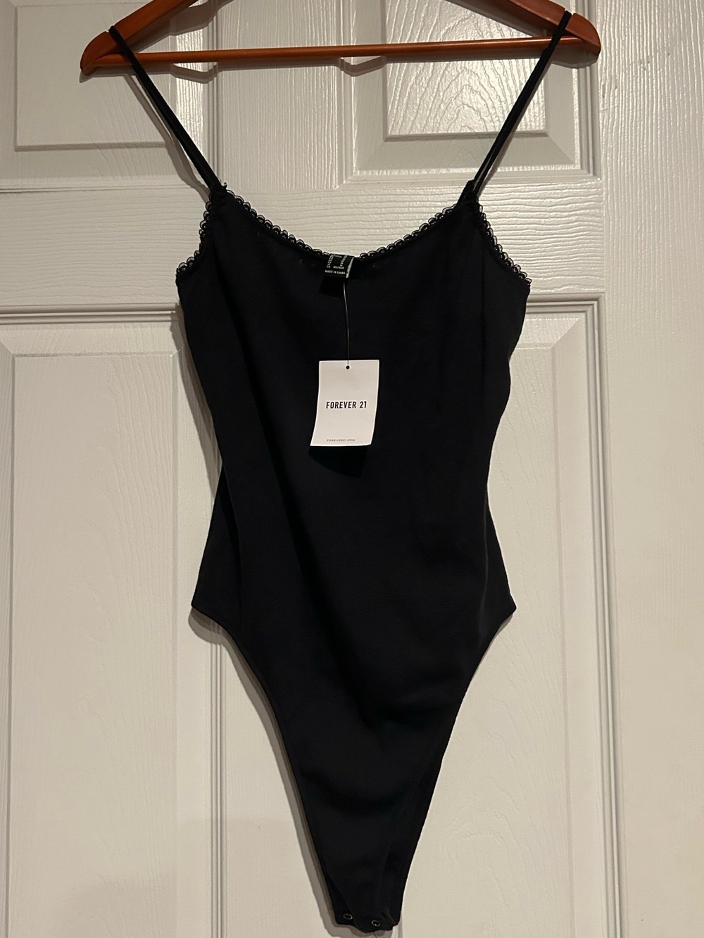 Forever 21 Black Lace Trim Tank Bodysuit